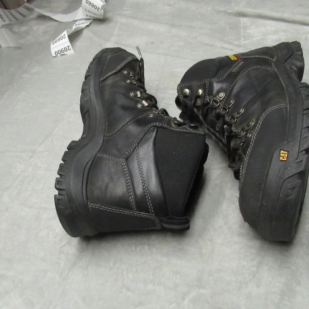 Caterpillar Men 10.5M‎ Wide Work Boots Black Steel Toe Leather Rugged Waterproof